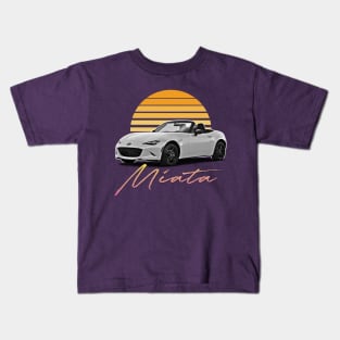 Mazda Miata (White) / Retro Style Sunset Design Kids T-Shirt